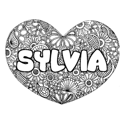 Coloring page first name SYLVIA - Heart mandala background