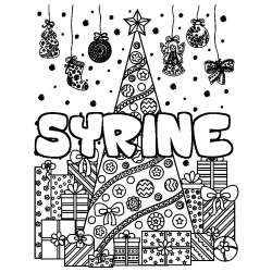 Coloring page first name SYRINE - Christmas tree and presents background