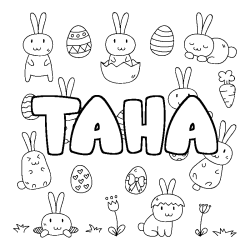 Coloring page first name TAHA - Easter background