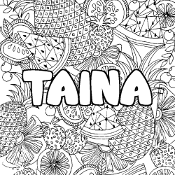 Coloring page first name TAINA - Fruits mandala background