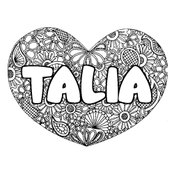 Coloring page first name TALIA - Heart mandala background