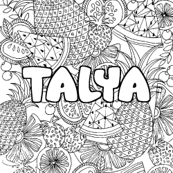Coloring page first name TALYA - Fruits mandala background