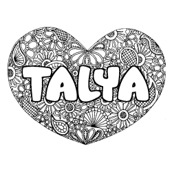 Coloring page first name TALYA - Heart mandala background