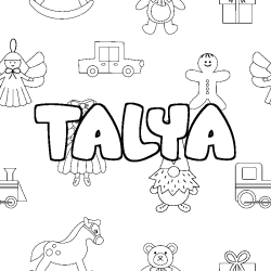 Coloring page first name TALYA - Toys background