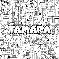 Coloring page first name TAMARA - City background