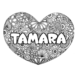 Coloring page first name TAMARA - Heart mandala background