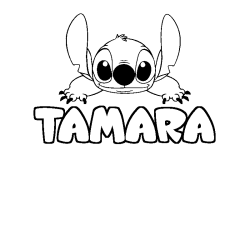 Coloring page first name TAMARA - Stitch background