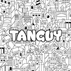 Coloring page first name TANGUY - City background