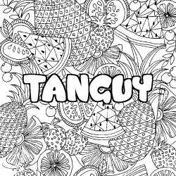Coloring page first name TANGUY - Fruits mandala background