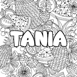 Coloring page first name TANIA - Fruits mandala background
