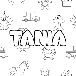 Coloring page first name TANIA - Toys background