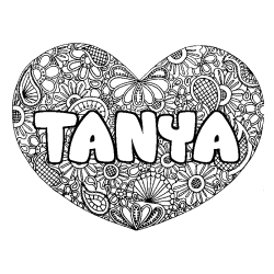 Coloring page first name TANYA - Heart mandala background