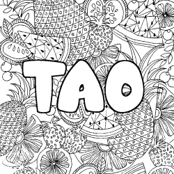 Coloring page first name TAO - Fruits mandala background