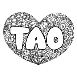 Coloring page first name TAO - Heart mandala background