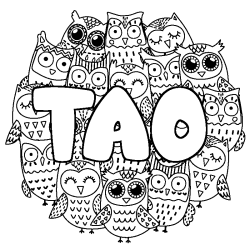 Coloring page first name TAO - Owls background