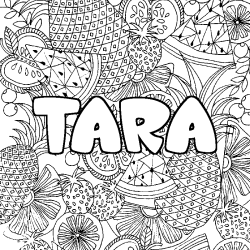 Coloring page first name TARA - Fruits mandala background