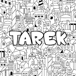 Coloring page first name TAREK - City background