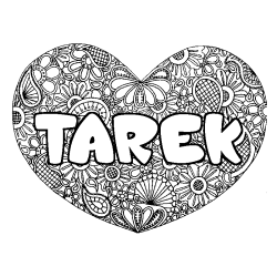 Coloring page first name TAREK - Heart mandala background