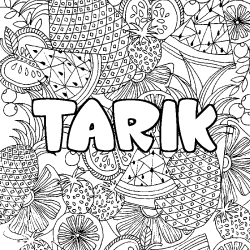 Coloring page first name TARIK - Fruits mandala background