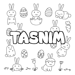 Coloring page first name TASNIM - Easter background