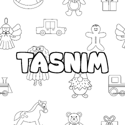 Coloring page first name TASNIM - Toys background