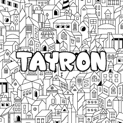 Coloring page first name TAYRON - City background