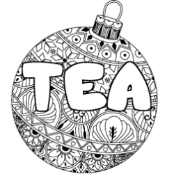 Coloring page first name TEA - Christmas tree bulb background