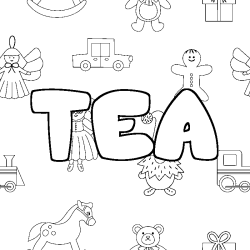 Coloring page first name TEA - Toys background
