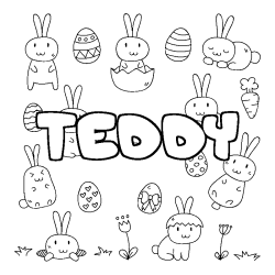 Coloring page first name TEDDY - Easter background