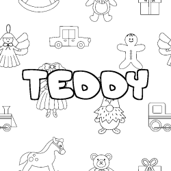 Coloring page first name TEDDY - Toys background