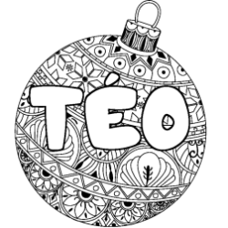 Coloring page first name TÉO - Christmas tree bulb background