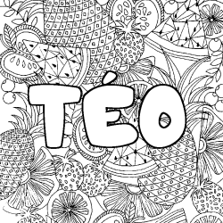 Coloring page first name TÉO - Fruits mandala background