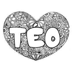 Coloring page first name TÉO - Heart mandala background