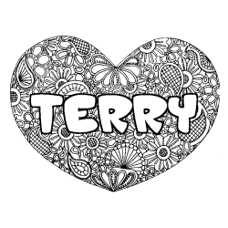 Coloring page first name TERRY - Heart mandala background