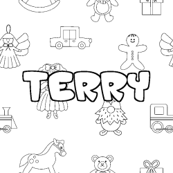 Coloring page first name TERRY - Toys background