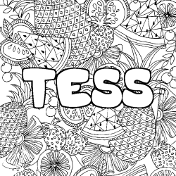 Coloring page first name TESS - Fruits mandala background