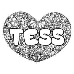 Coloring page first name TESS - Heart mandala background