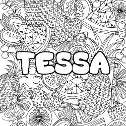 Coloring page first name TESSA - Fruits mandala background