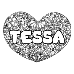 Coloring page first name TESSA - Heart mandala background