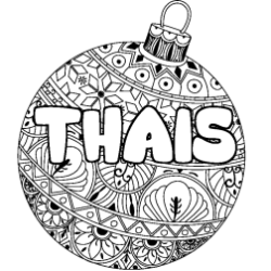 Coloring page first name THAIS - Christmas tree bulb background