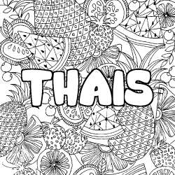 Coloring page first name THAIS - Fruits mandala background