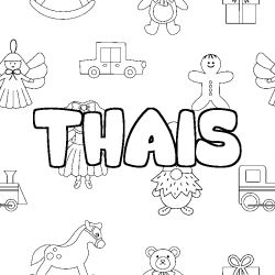 Coloring page first name THAIS - Toys background