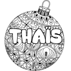 Coloring page first name THAÏS - Christmas tree bulb background