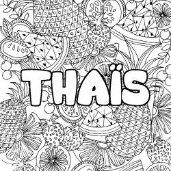 Coloring page first name THAÏS - Fruits mandala background