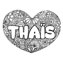 Coloring page first name THAÏS - Heart mandala background