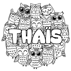 Coloring page first name THAÏS - Owls background