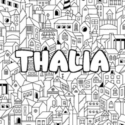 Coloring page first name THALIA - City background