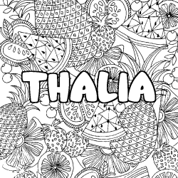 Coloring page first name THALIA - Fruits mandala background