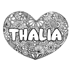Coloring page first name THALIA - Heart mandala background
