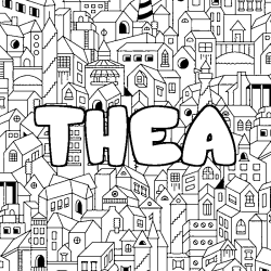 Coloring page first name THEA - City background